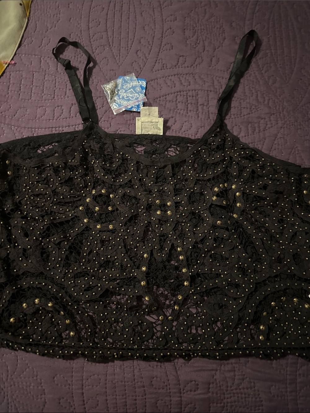 Free People Black Lace Studded Cami